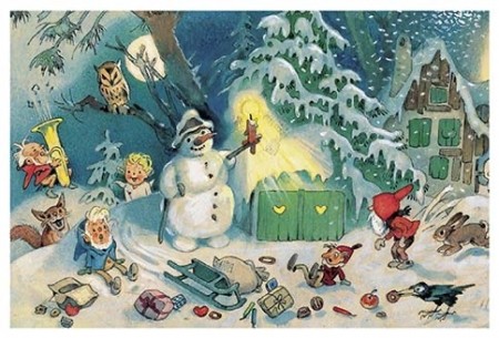 Adventskalenderkort - Jul hos snømannen