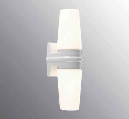 Dobbel vegglampe i porselen, hvit