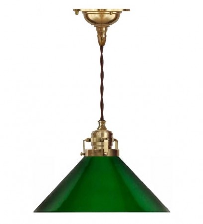 Skomakerlampe med høy grønn skjerm