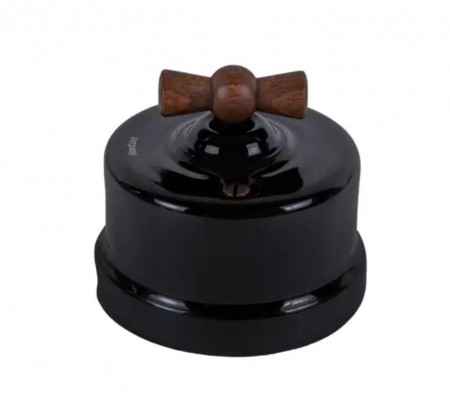 Lysbryter i svart porselen, mørk trevrider utenpåliggende