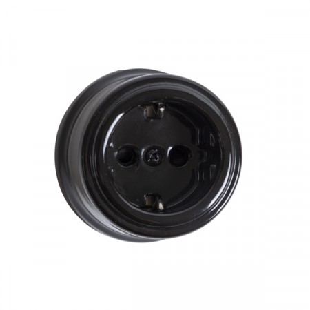 Stikkontakt svart, i  porselen, utenpåliggende nr 1