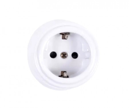 Stikkontakt rund, helstøpt i hvit porselen nr 1
