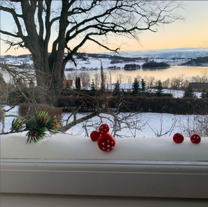 Vindusvatt pyntet til jul. Foto: Ingebjørg Bjorvand Hillestad, instagram: @brokshaugen