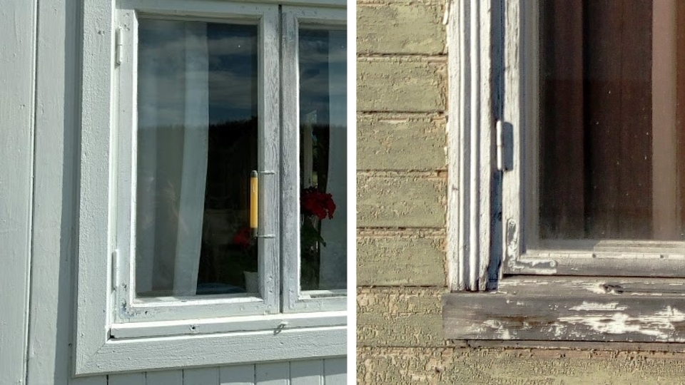 Original hengsler fra 1930/1940 tallet, innfelte hjørnejern på vindusrammene. Fra Tangen og Hamar. Foto: Gamletrehus.no